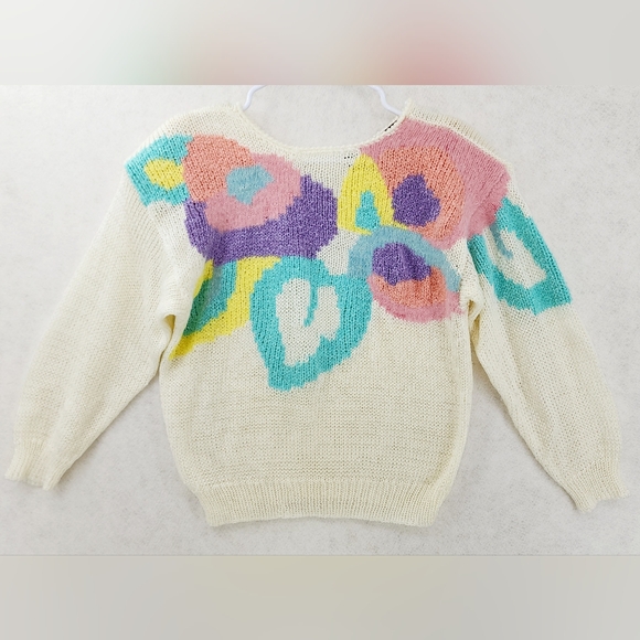 Ginenne VTG 80s Wool Angora Blend Pastel Knit Sweater Womens Medium Crew Neck - Picture 1 of 9